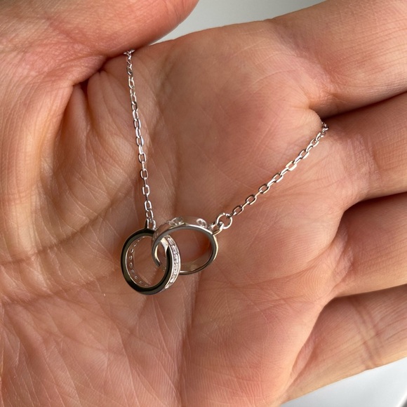 New Sterling silver Hoop Round CZ Necklace designer - Picture 3 of 6